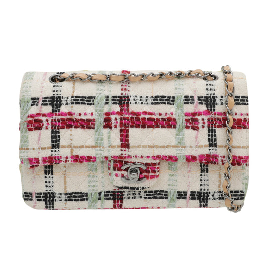 Chanel White Multicolor Tweed Classic Double Flap Bag