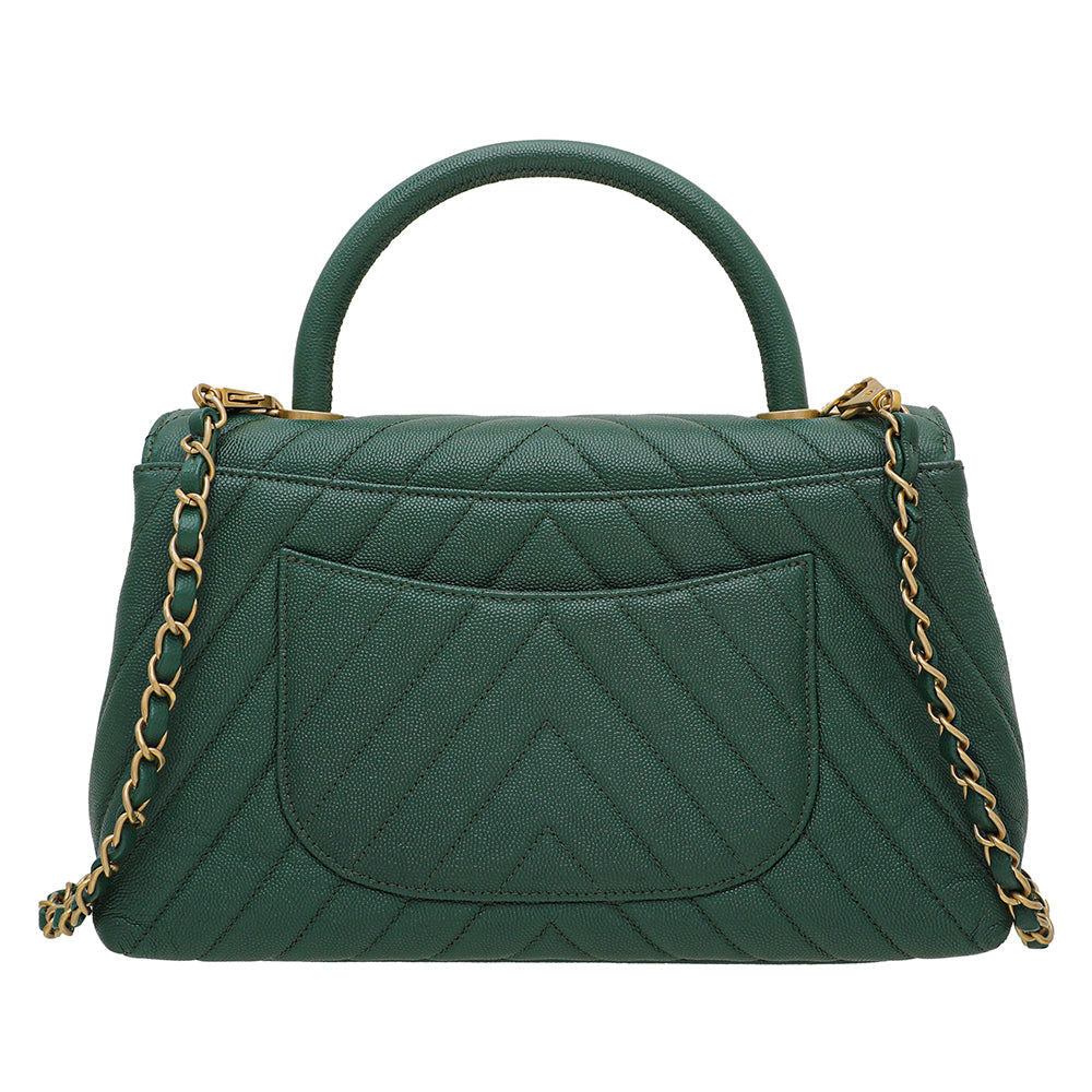 Chanel Olive Green Chevron Coco Handle Small Bag
