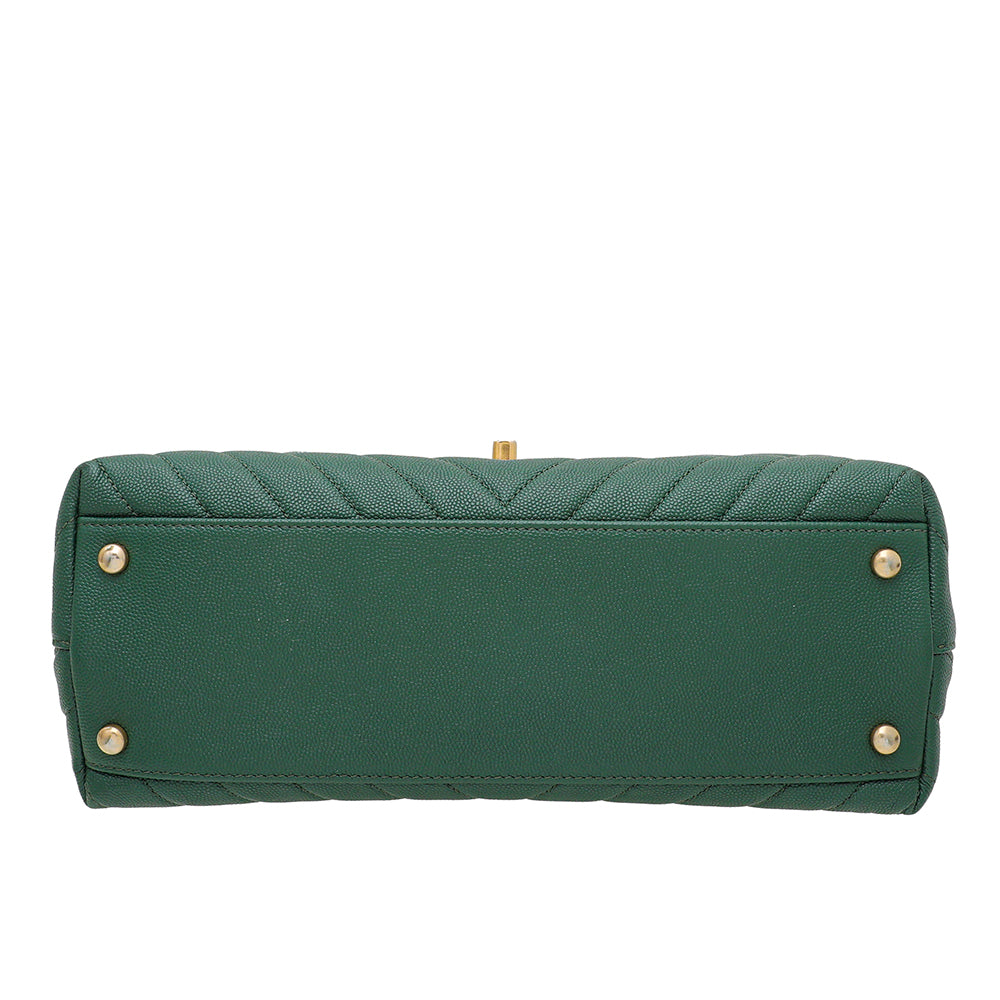 Chanel Olive Green Chevron Coco Handle Small Bag