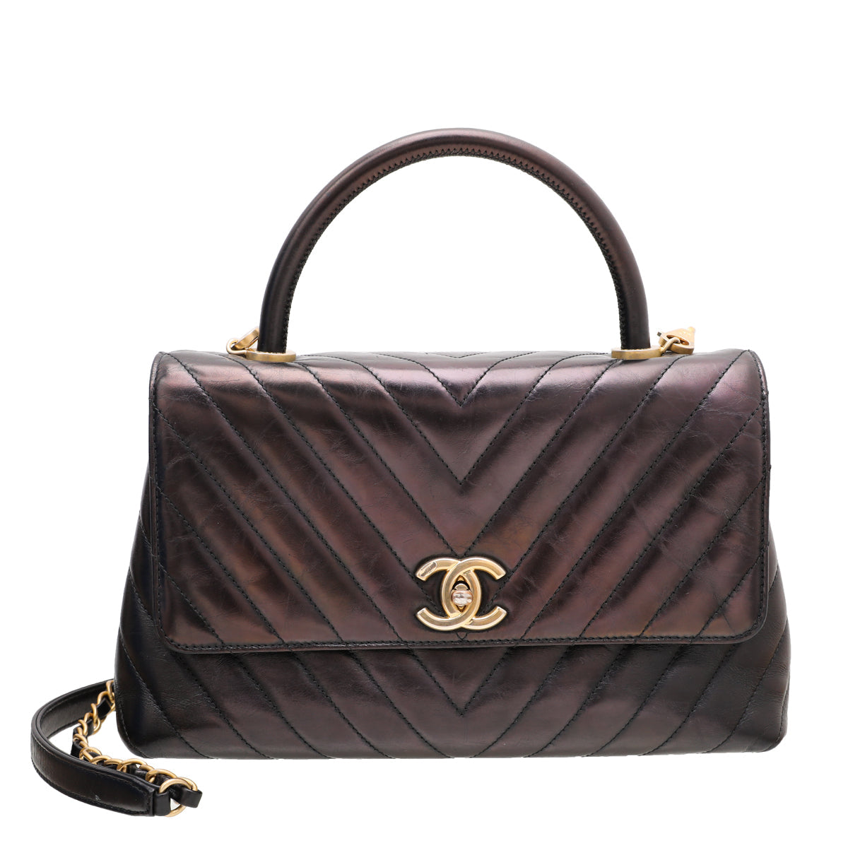 Chanel Black Coco Handle Chevron Small Flap Bag