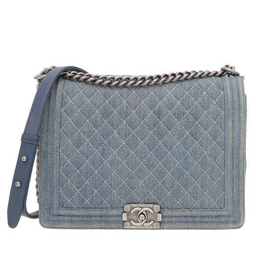 Chanel Blue Denim Quilted Boy Bag