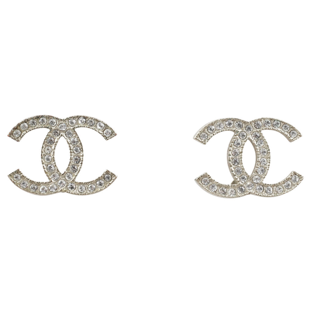 Chanel Crystal CC Stud Earrings | Silver