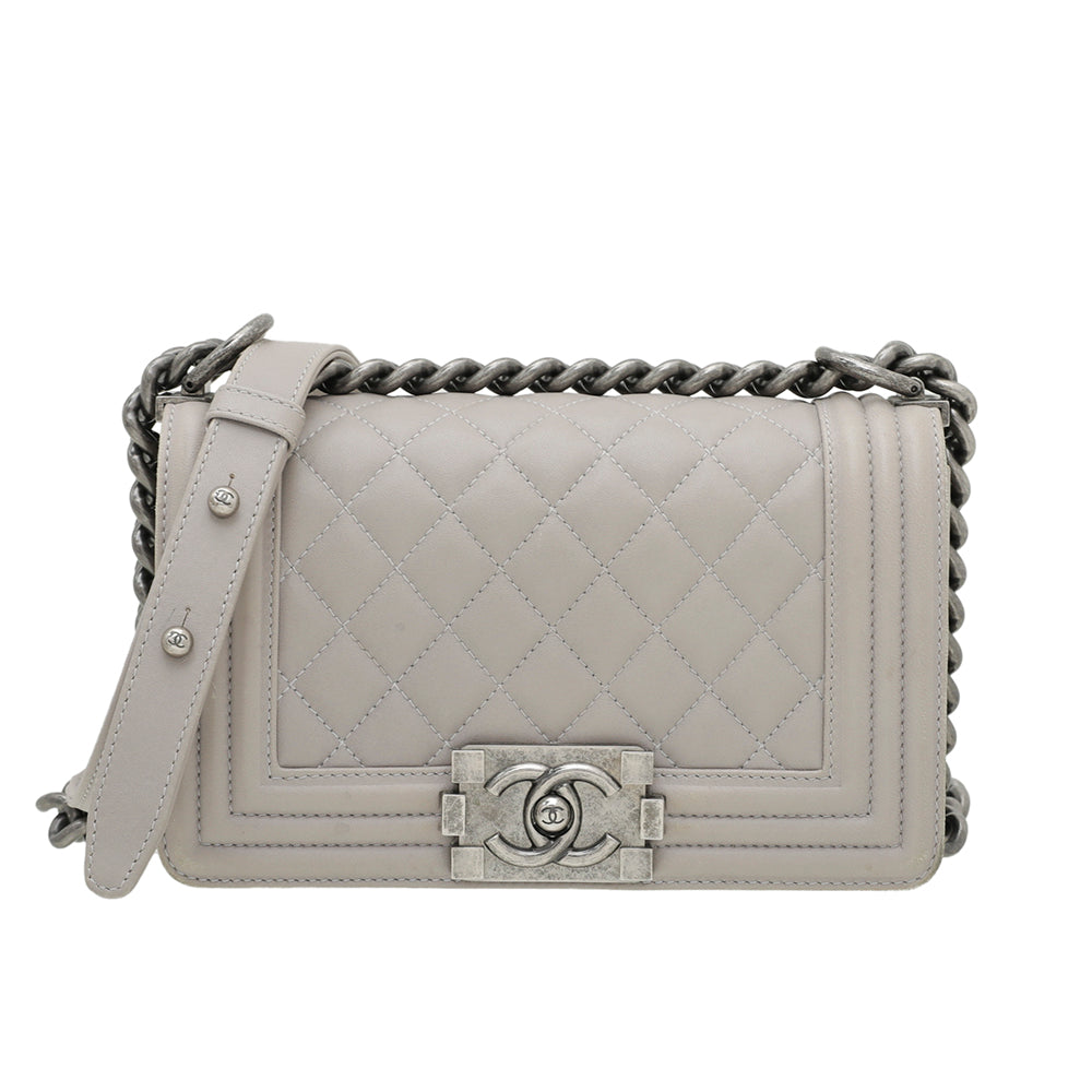 Chanel Grey Diamond Quilt Le Boy Bag