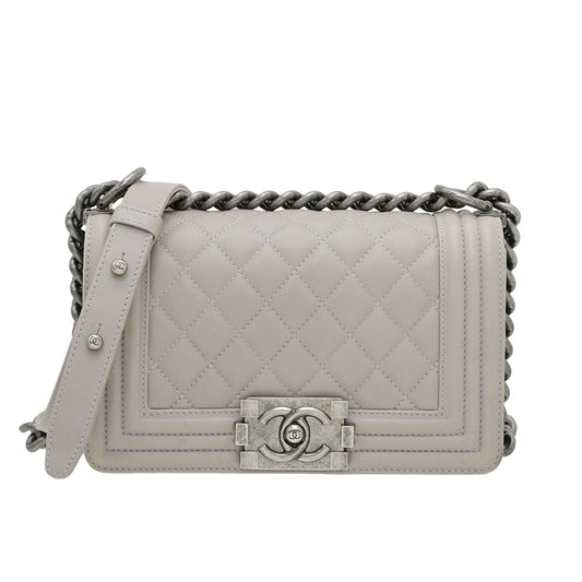 Chanel Grey Diamond Quilt Le Boy Bag