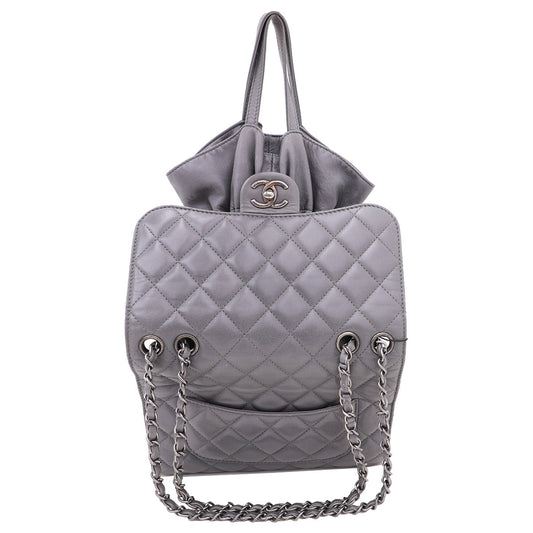 Chanel Gray Drawstring Shopping Flap Bag