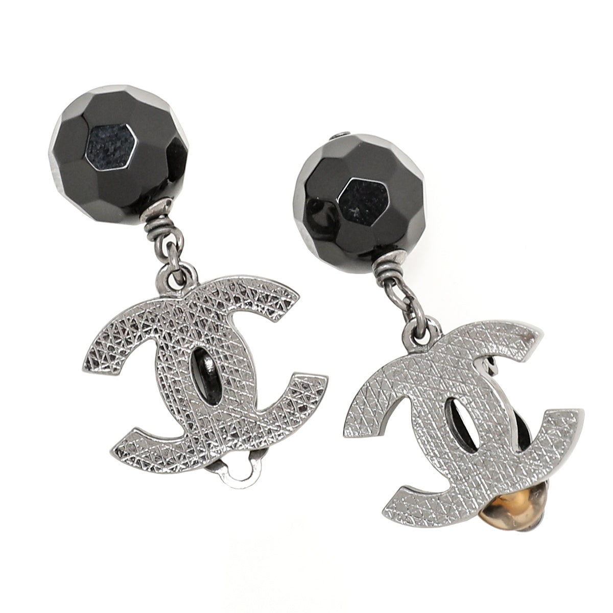 Chanel Black CC Crystal Earrings