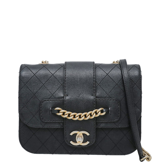 Chanel Black Front Chain Flap Medium Bag