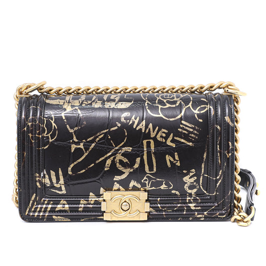 Chanel Black Crocodile Graffiti Boy Bag
