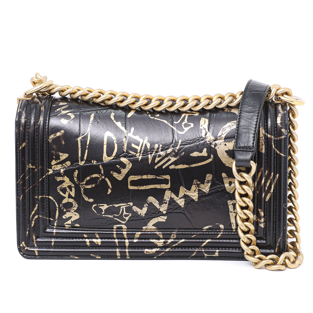 Chanel Black Crocodile Graffiti Boy Bag