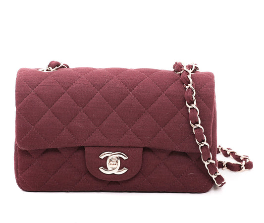 Chanel Maroon Jersey Classic Flap Bag