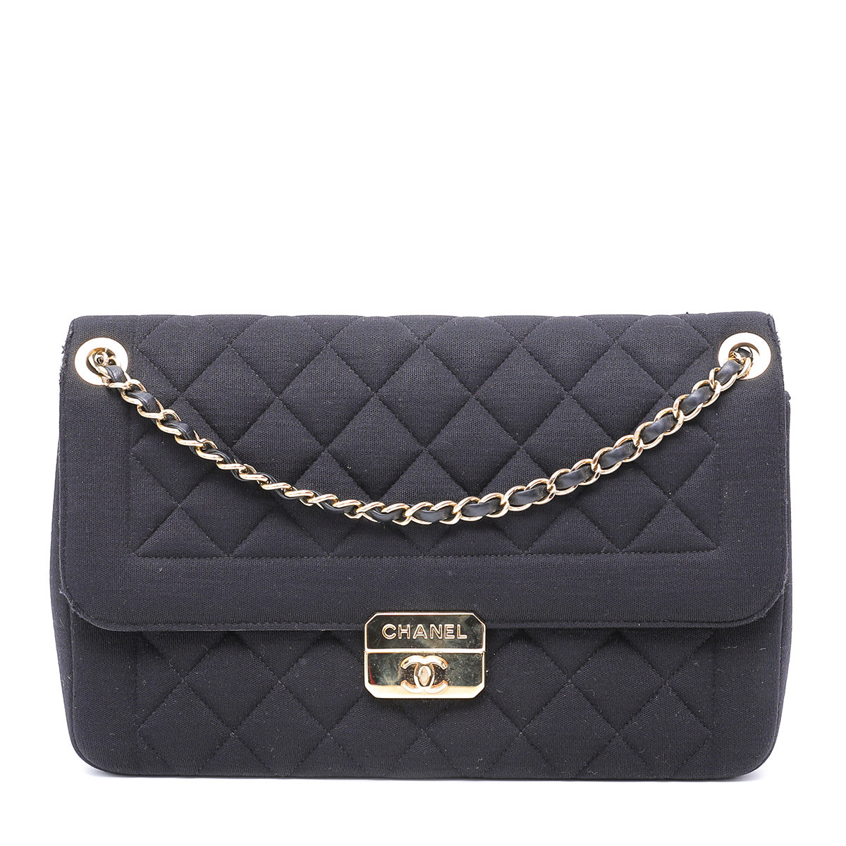 Chanel Black Jersey Flap Bag Large