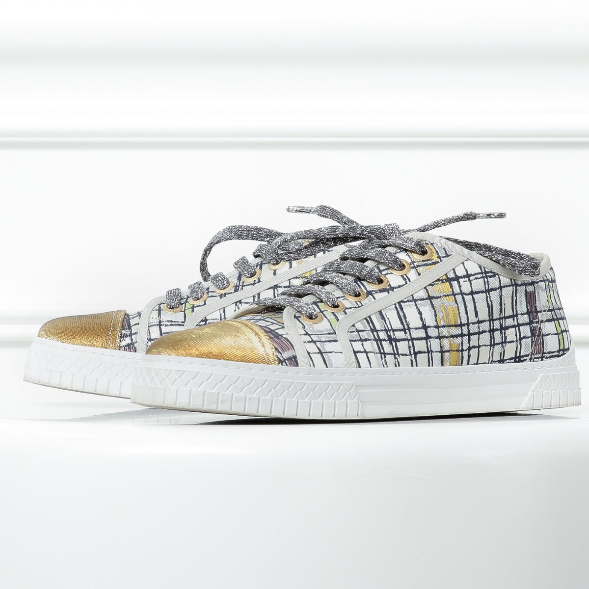 Chanel Gold Lace Up Sneakers size 39