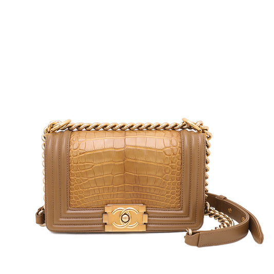 Chanel Mocca Alligator Le Boy Small Flap Bag