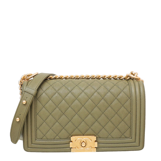Chanel Olive Green Le Boy Medium Bag