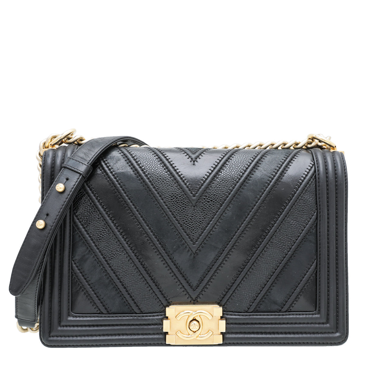 Chanel Black Le Boy Chevron Mix Bag