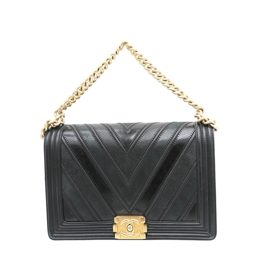 Chanel Black Le Boy Chevron Mix New Medium Bag