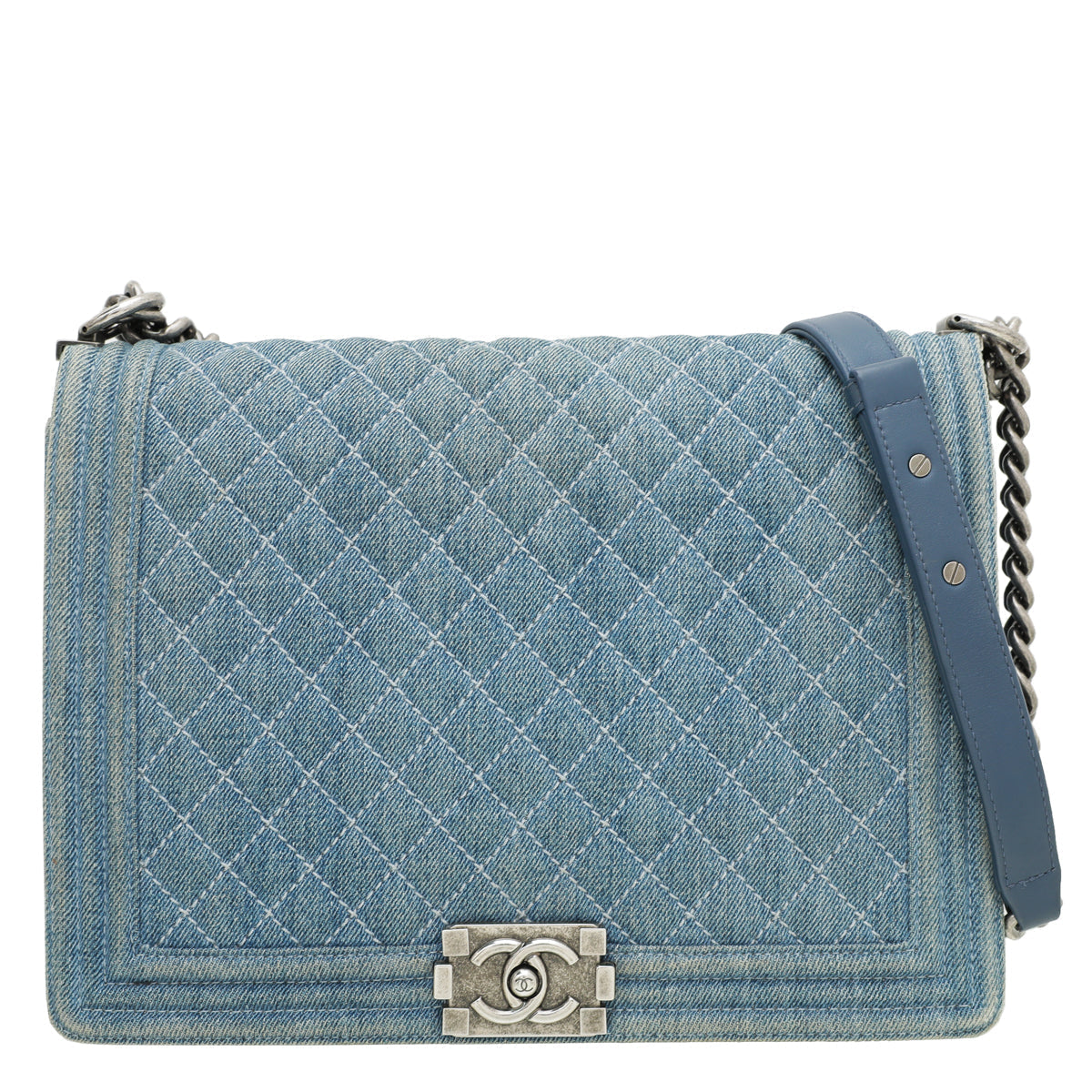 Chanel Blue Denim Quilted Le Boy Large Bag