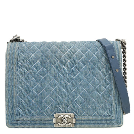 Chanel Blue Denim Quilted Le Boy Large Bag