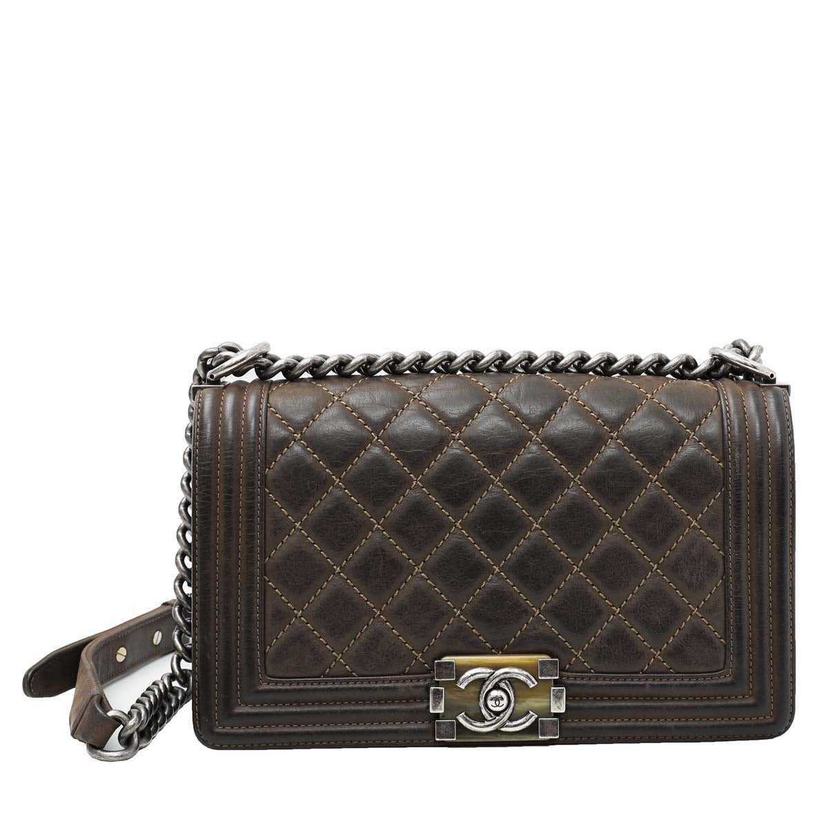 Chanel Brown Le Boy Fade Enamel Hardware Bag