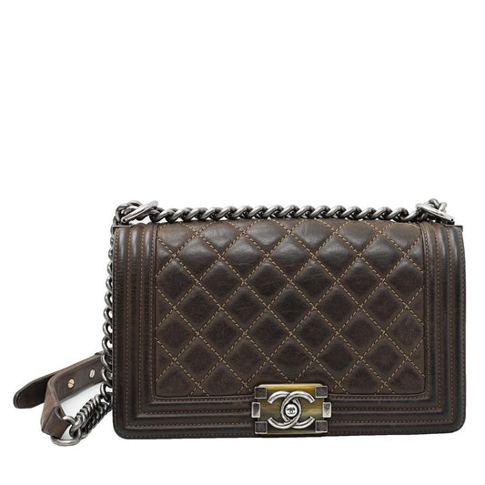Chanel Brown Le Boy Fade Enamel Hardware Bag