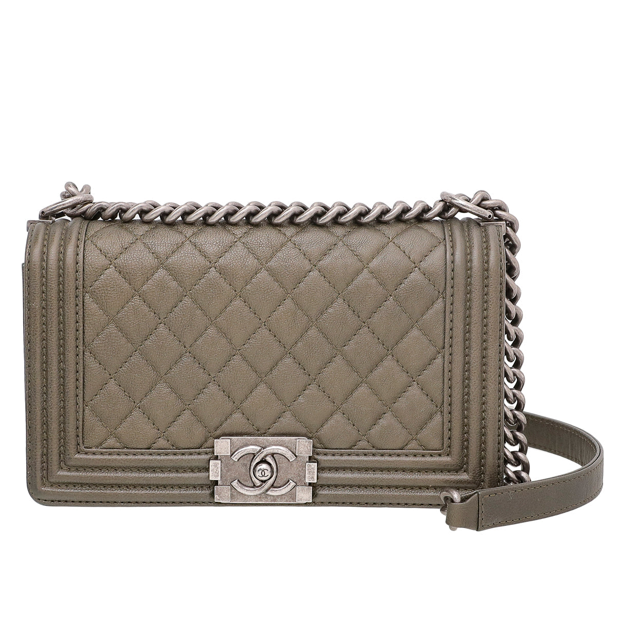 Chanel Olive Green Goatskin Le Boy Medium Bag