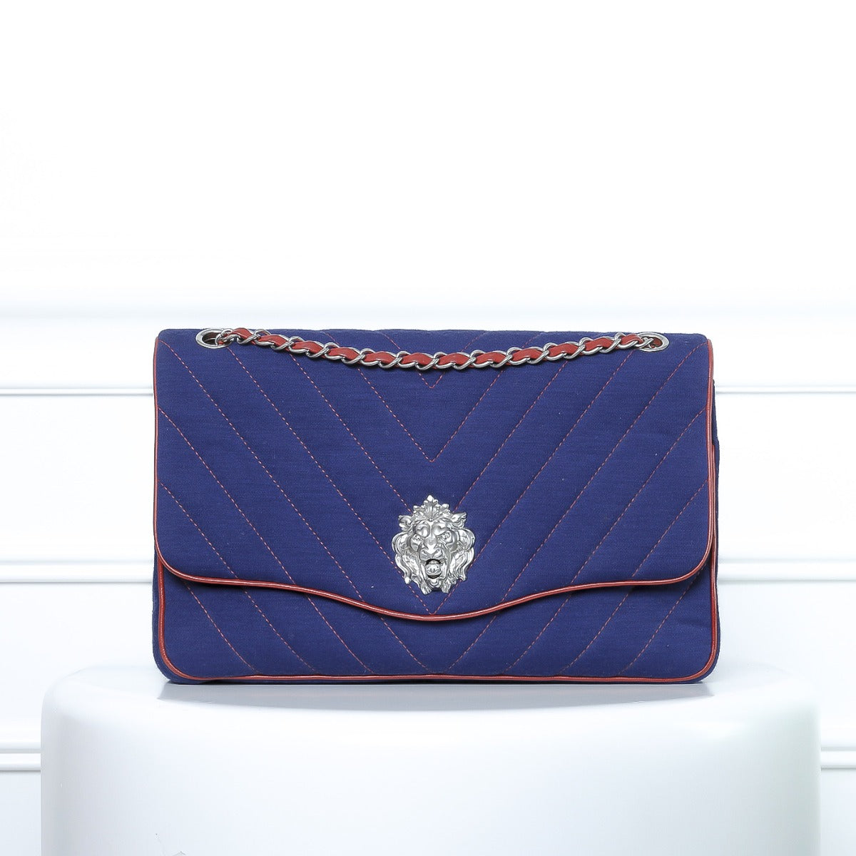 Chanel Blue-Red Lion’s Head Jumbo Flap