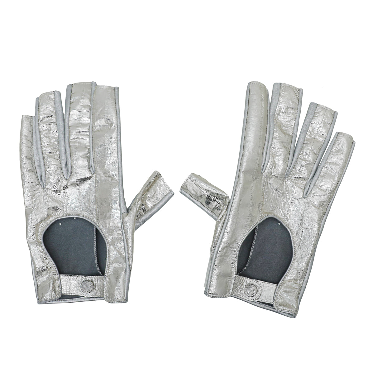 Chanel Metallic Silver Fingerless Gloves 8.5