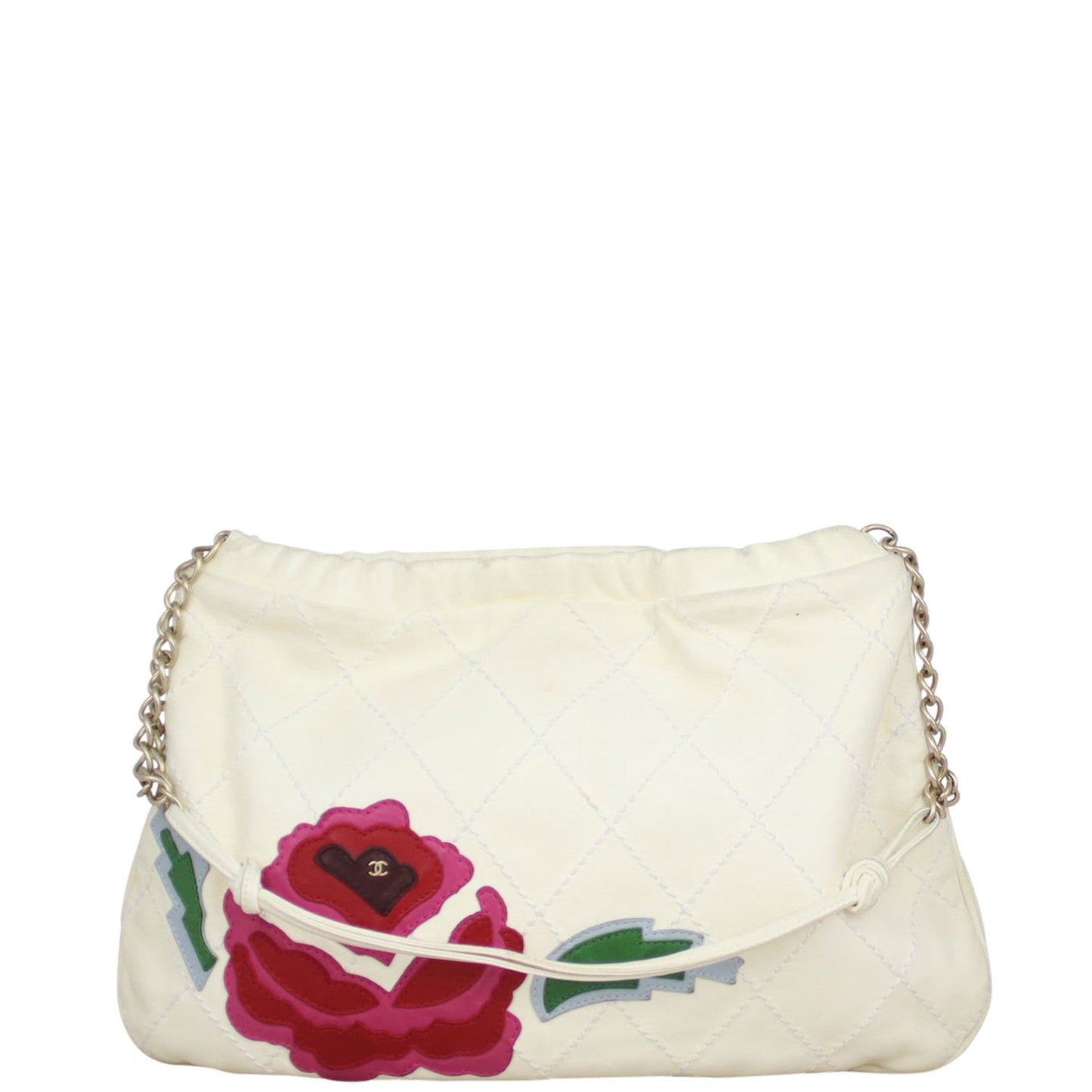 Chanel Quilted Rose Applique Hobo | Cream