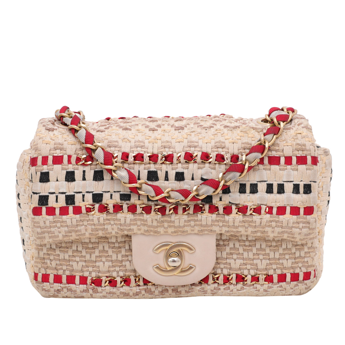 Chanel Tricolor Raffia Cotton Woven Bag