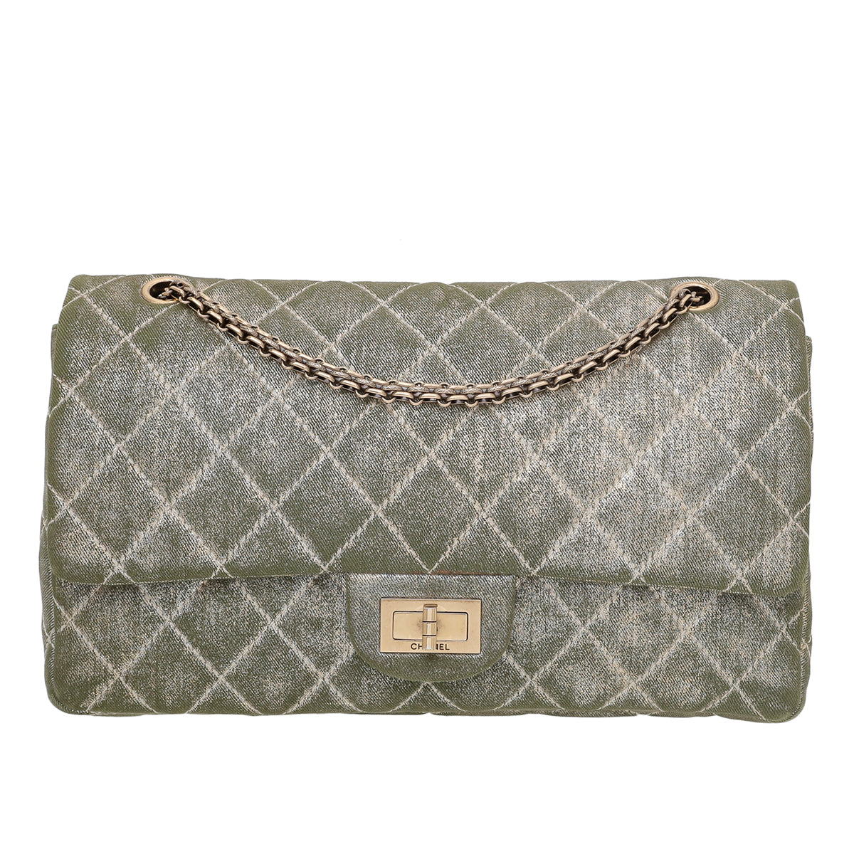 Chanel Metallic Khaki Denim Reissue Double Flap Bag