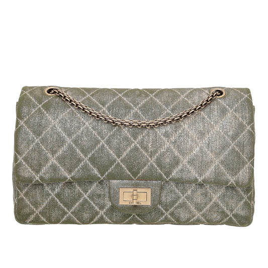 Chanel Metallic Khaki Denim Reissue Double Flap Bag