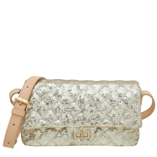 Chanel Metallic Gold Sequins Jute Reissue Messenger Bag