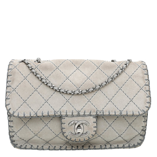 Chanel Gray Suede Stitch Flap Bag