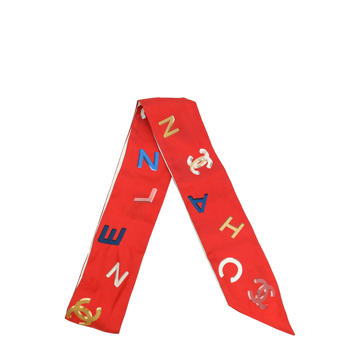 Chanel Multicolor Silk 3D Letters Twilly Circus Colors Italy Scarf/Wrap