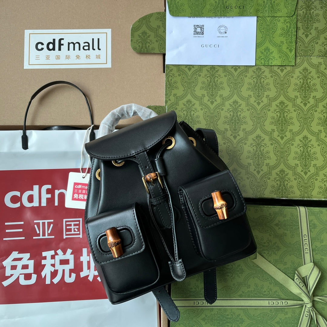 gg Bamboo Small Backpack Black For Women, Women’s Bags 8in/22cm gg ‎702101 UZY0T 1000