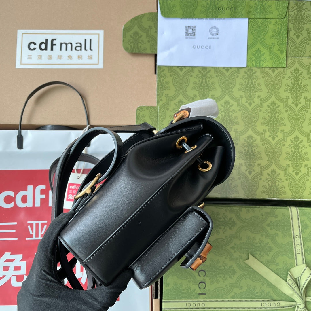 gg Bamboo Small Backpack Black For Women, Women’s Bags 8in/22cm gg ‎702101 UZY0T 1000