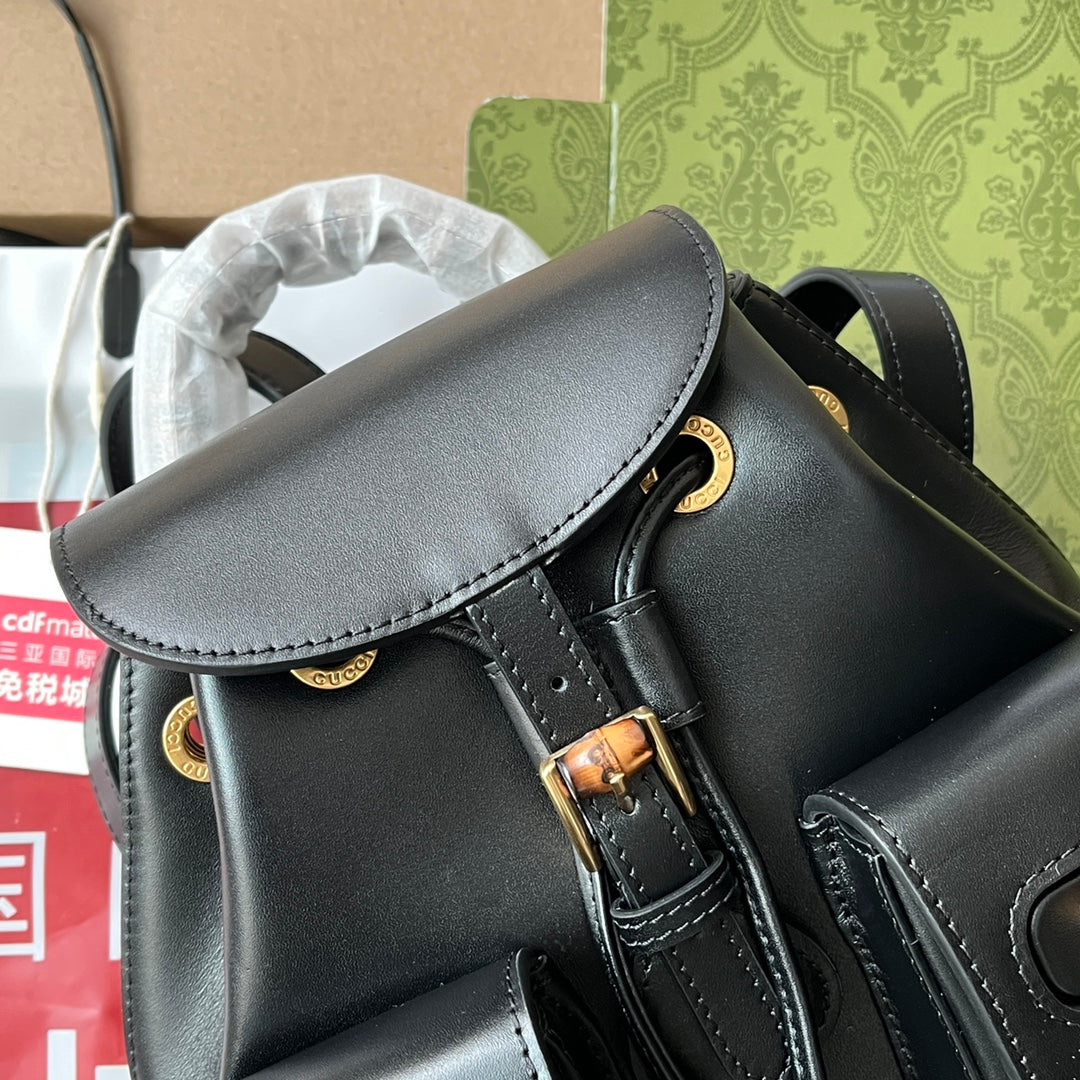 gg Bamboo Small Backpack Black For Women, Women’s Bags 8in/22cm gg ‎702101 UZY0T 1000