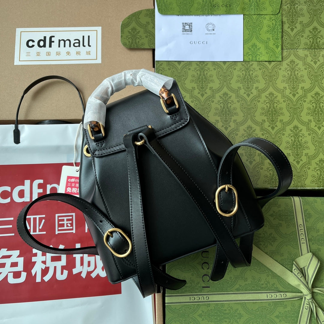 gg Bamboo Small Backpack Black For Women, Women’s Bags 8in/22cm gg ‎702101 UZY0T 1000
