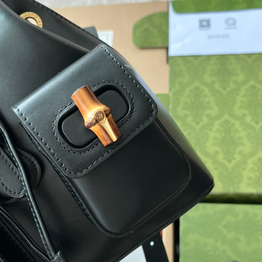 gg Bamboo Small Backpack Black For Women, Women’s Bags 8in/22cm gg ‎702101 UZY0T 1000