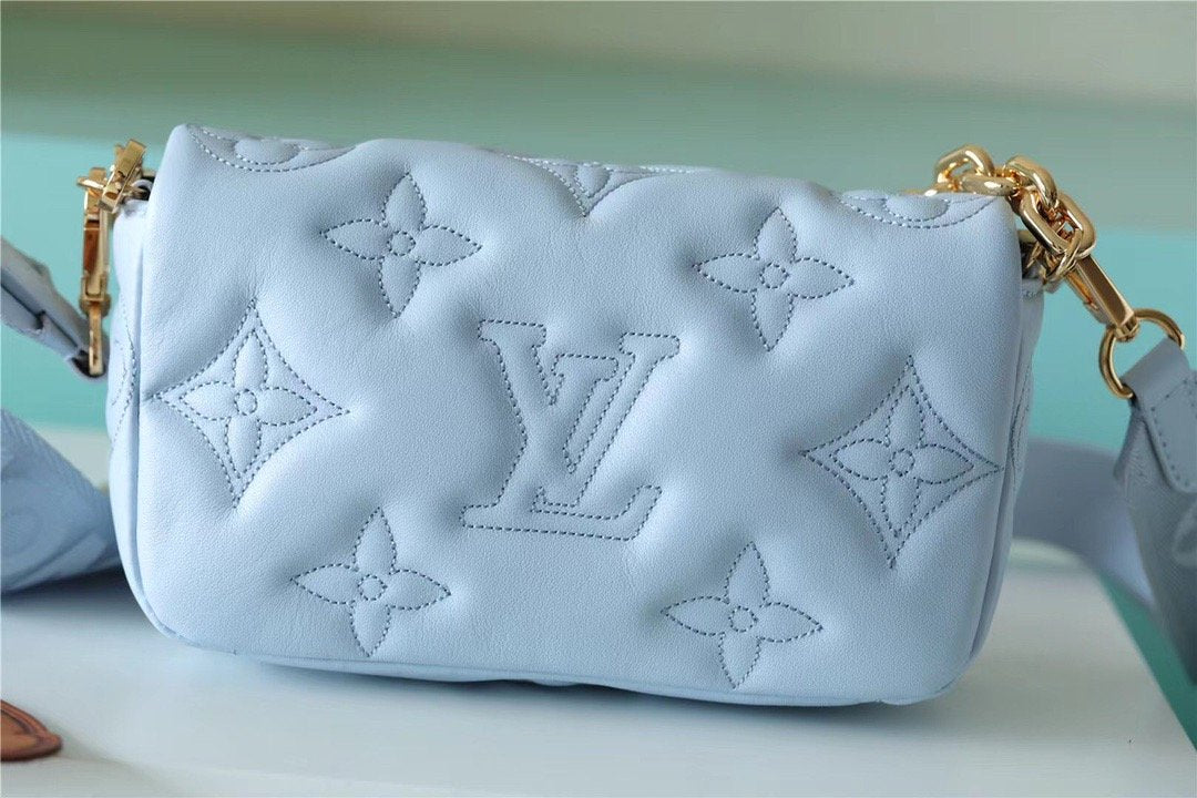 Top Quality Wallet On Strap Bubblegram Monogram In Wallets and Small Leather Goods For Women Bleu Glacier Blue 7.9in/20cm Top Quality M81399