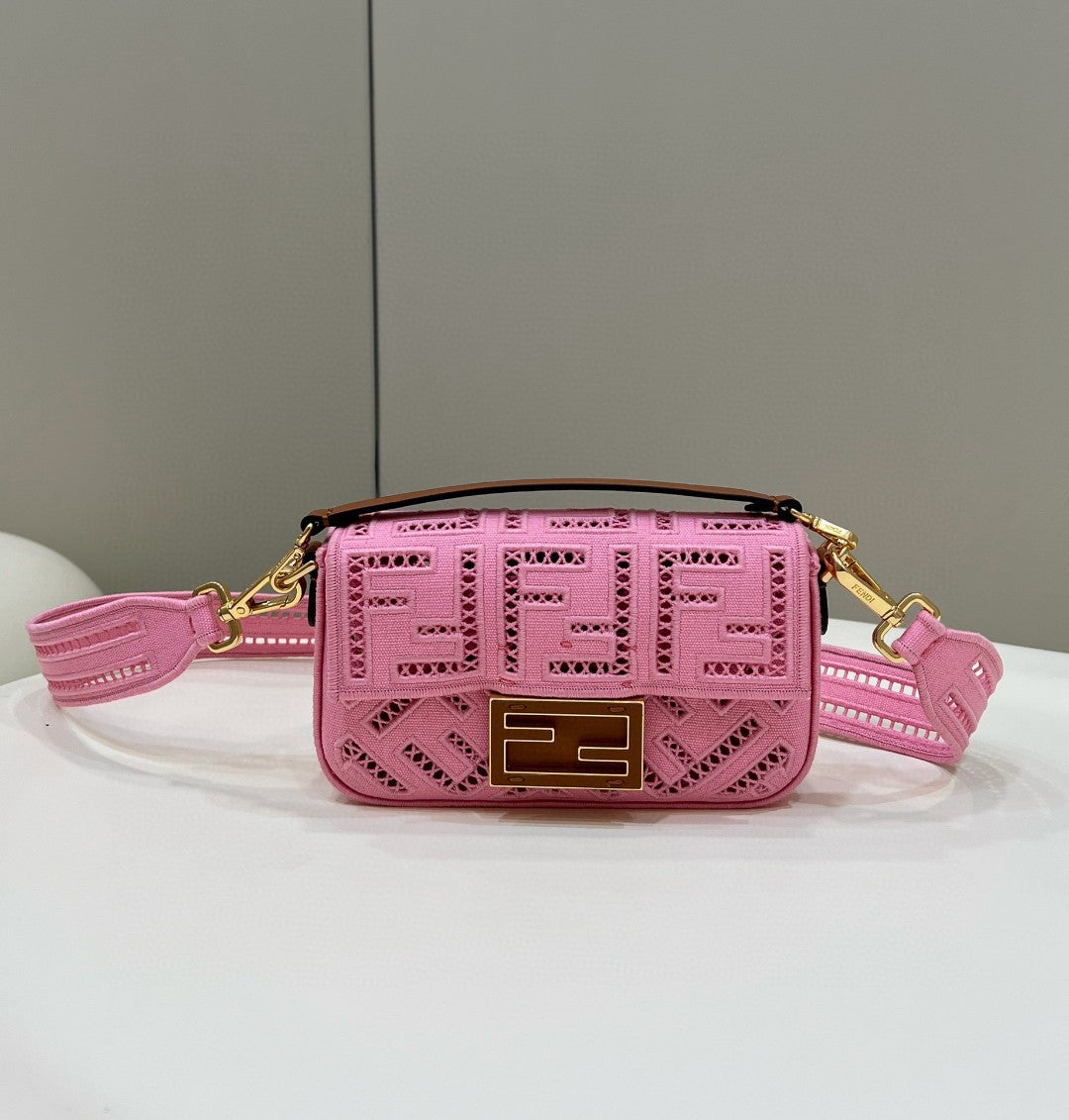 Top QualityTop Quality Baguette Pink with Embroidery Small Bag For Woman 21cm/8in
