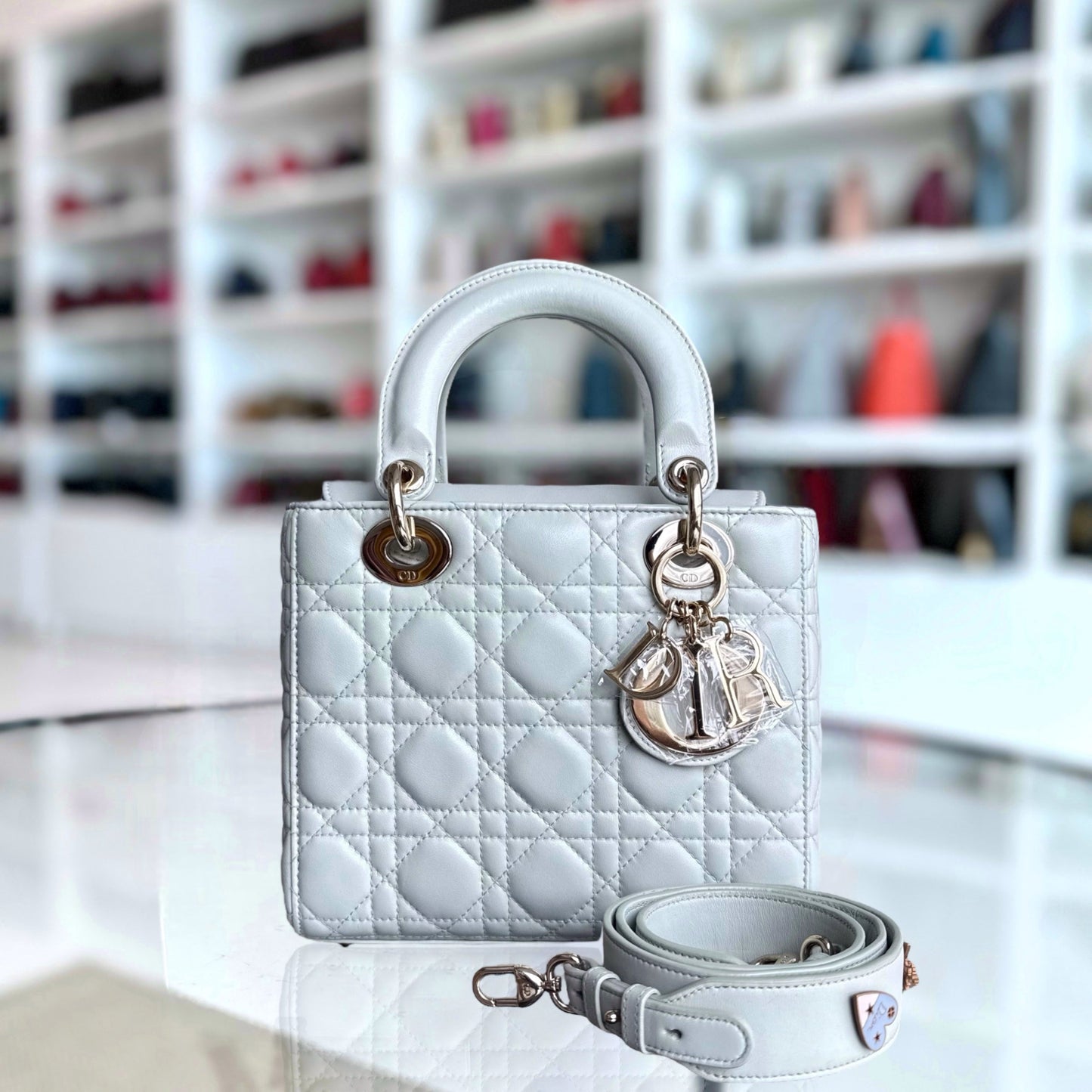 Dior Lady Small - Cannage Lambskin Light Mint Green Gold Hardware