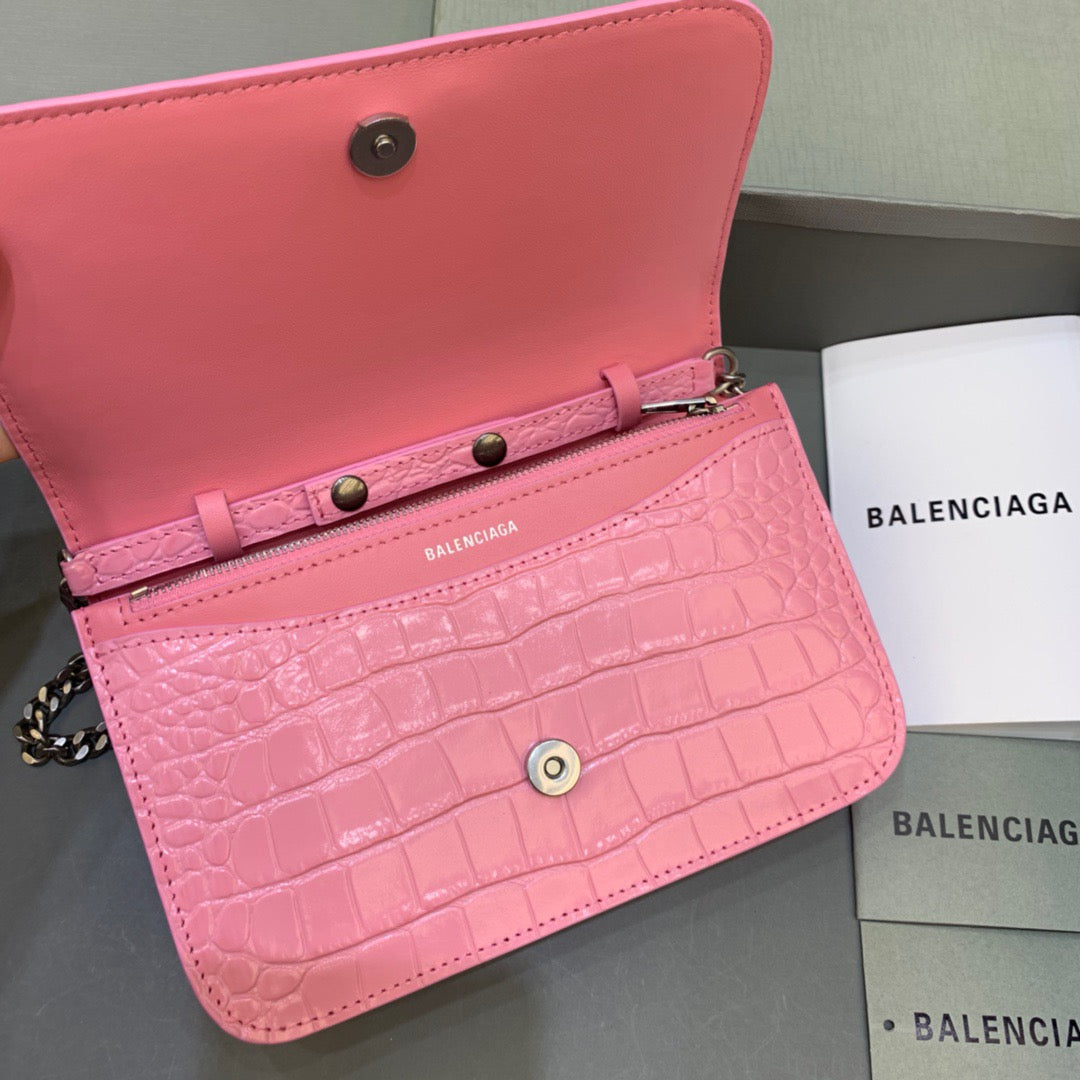 Top Quality Croc Embossed Patent B Bag With Chain In Pink, For Women,  Bags 7.9in/20cm