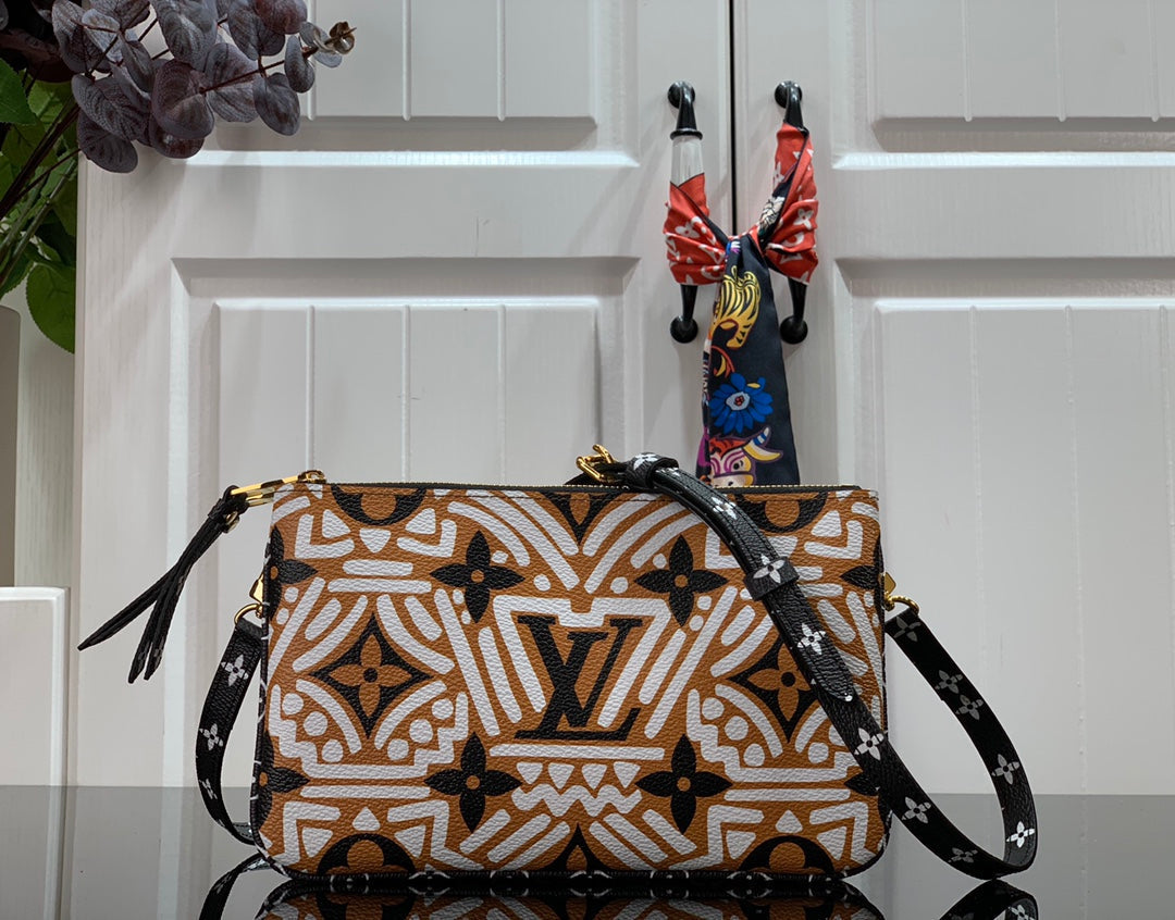 Top Quality Top Quality Crafty Double Zip Pochette Monogram Canvas Caramel/Cream For Women,  Shoulder And Crossbody Bags 7.9in/20cm Top Quality M69488