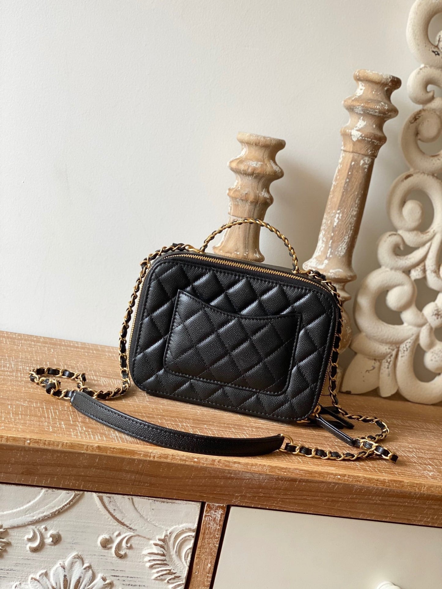 CHL Small Vanity Case Gold Hardware Black For Women, Women’s Handbags, Shoulder Bags 5.9in/15cm AS3228 B08008 94305