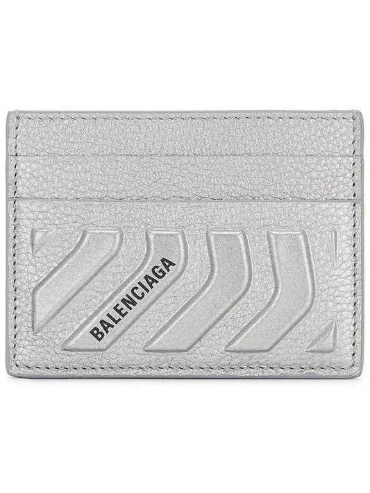 Luxury Balenciaga Trending 2025 Logo Grain Card Wallet Silver