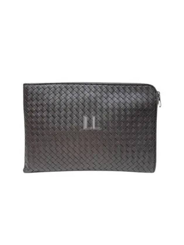 Luxury Bottega Veneta Intrecciato Weaving Zipper Clutch Bag Black Brown