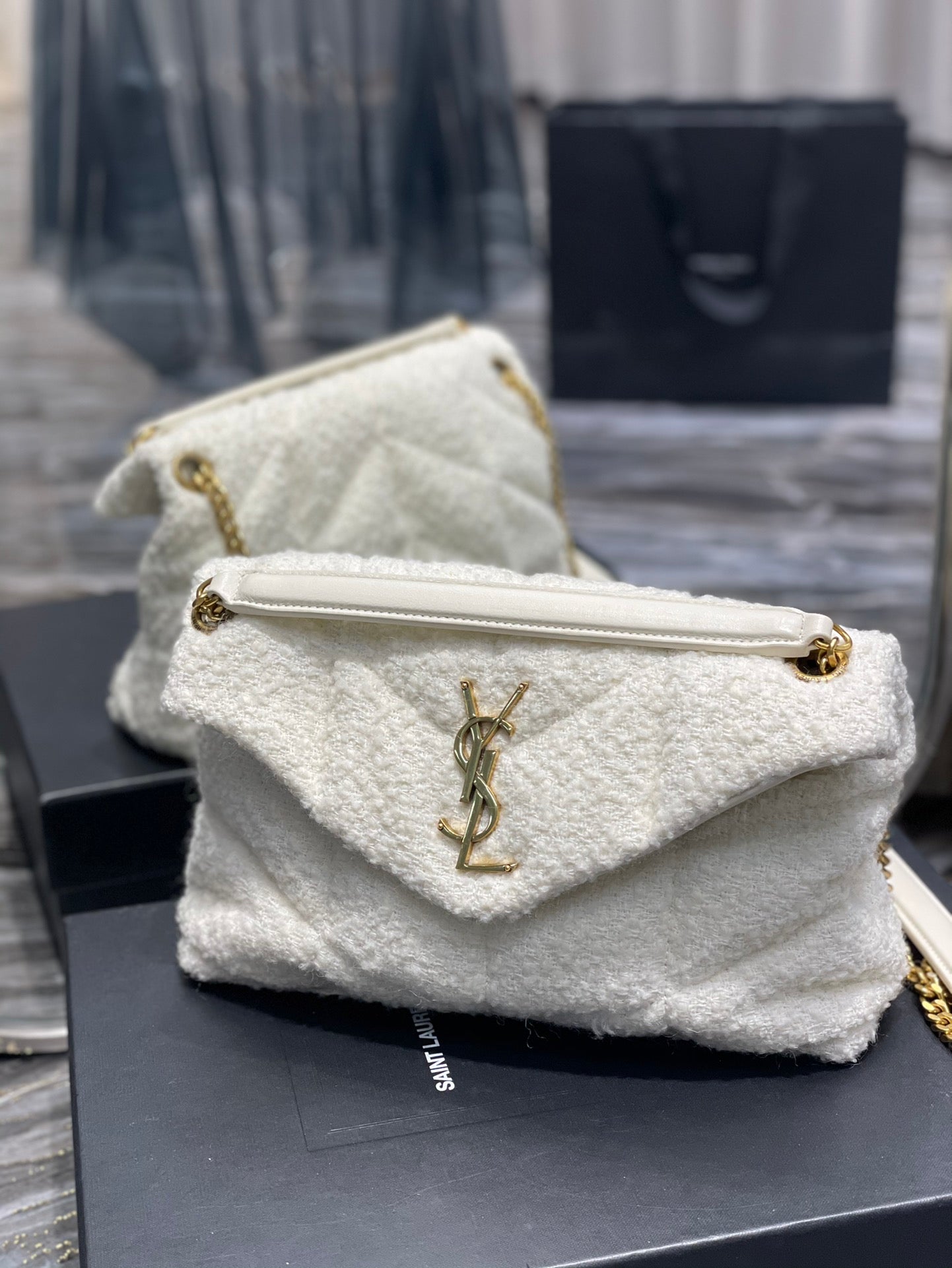 YSSL Puffer Small Chain Bag White For Women, Women’s Bags 11in/29cm YSL‎