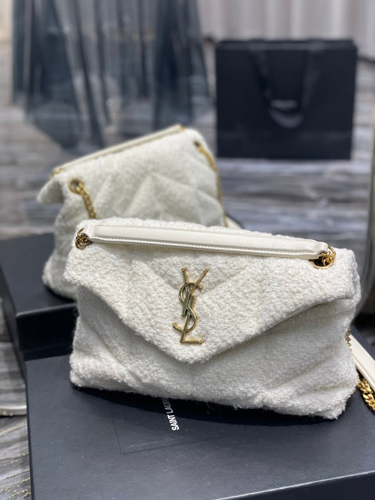 YSSL Puffer Small Chain Bag White For Women, Women’s Bags 11in/29cm YSL‎