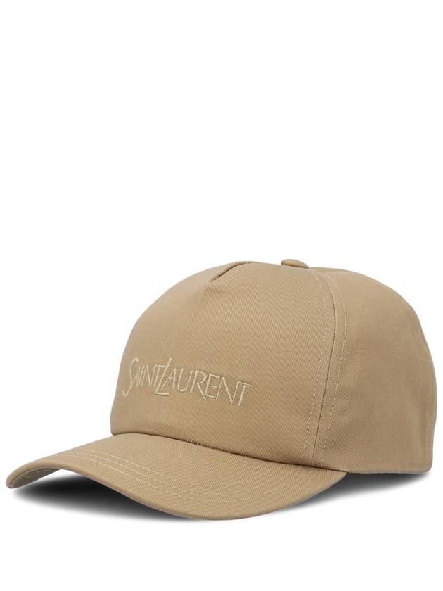 Luxury Saint Laurent Trending 2025 Embroidered Logo Gabardine Weave Cotton Ball Cap Beige